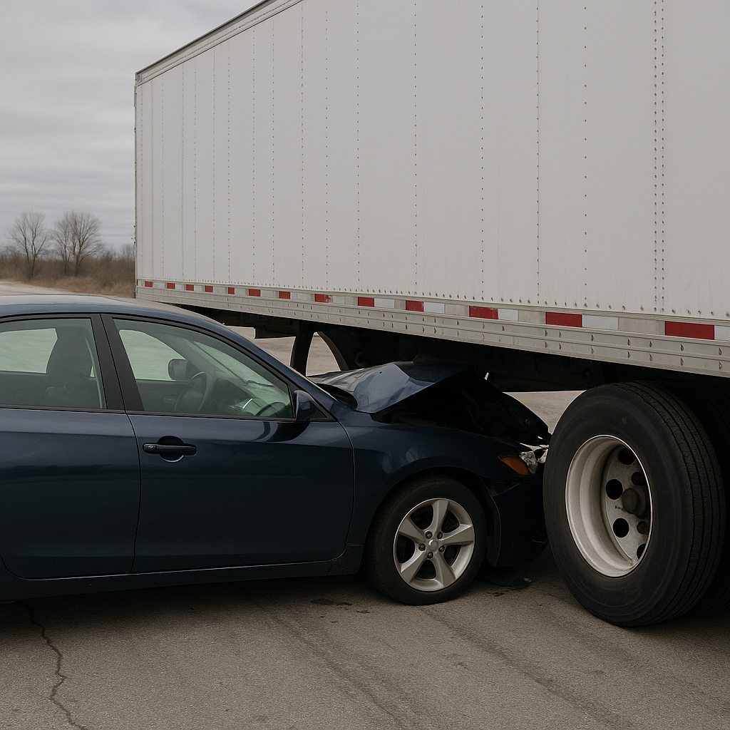sudden stop underride illustration for Car went under semi during sudden stop