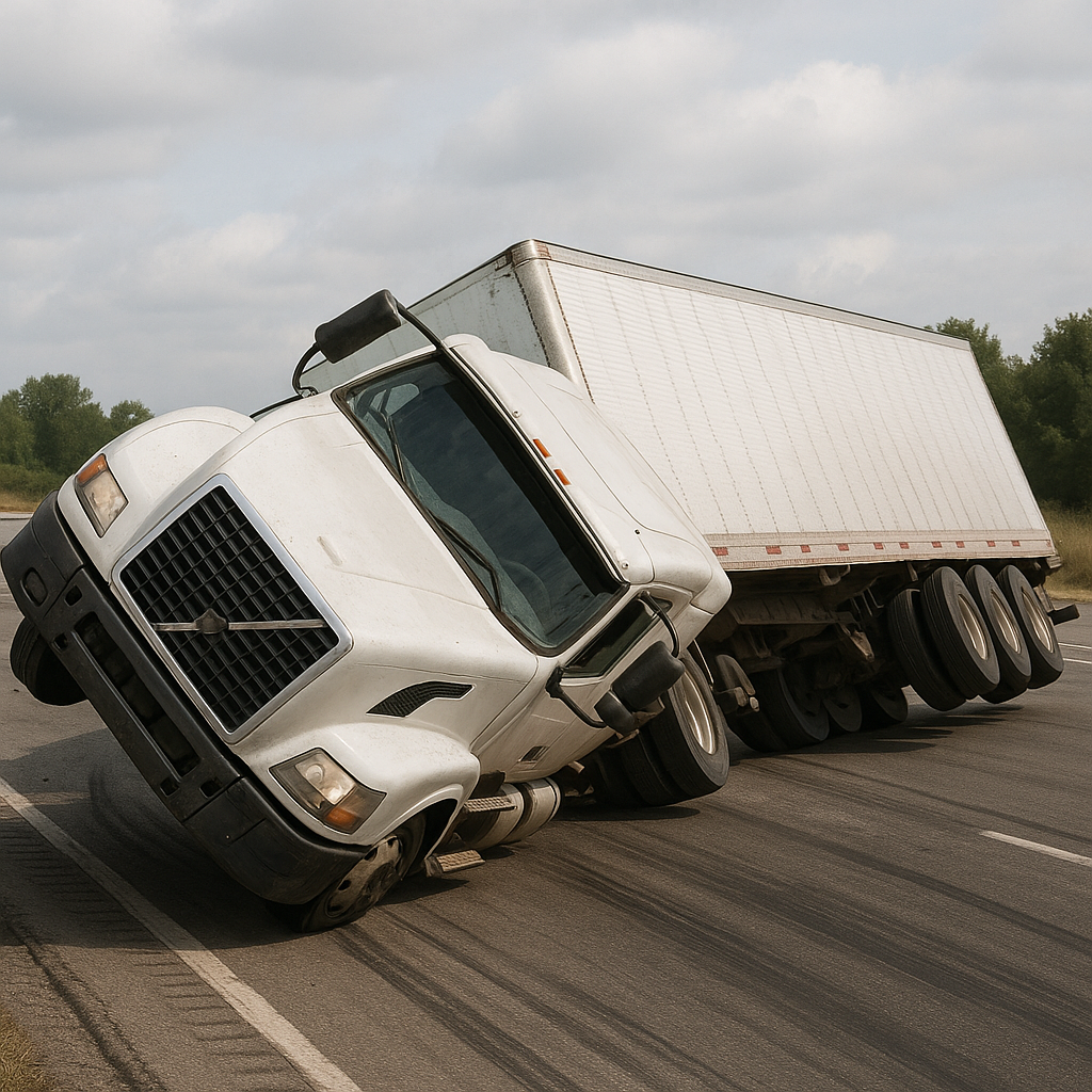 high speed truck rollover illustration for High speed rollover involving tractor trailer