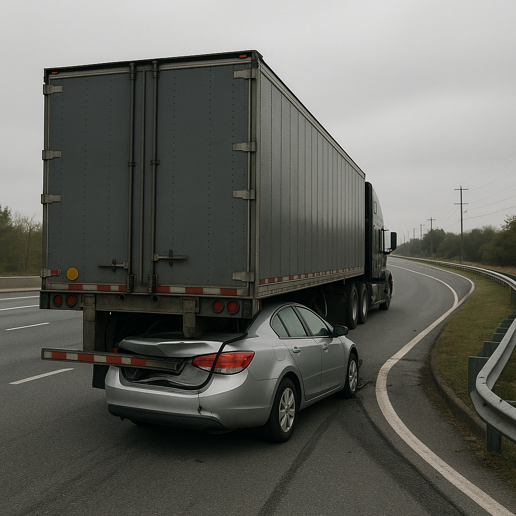 merge underride crash illustration for Rear underride collision during highway merge