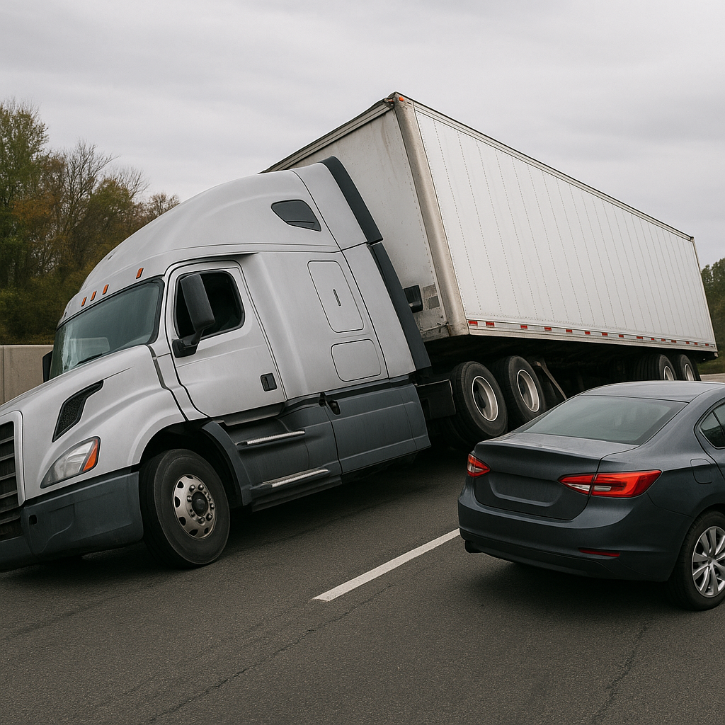 avoiding collision rollover illustration for Semi rolled over after avoiding collision