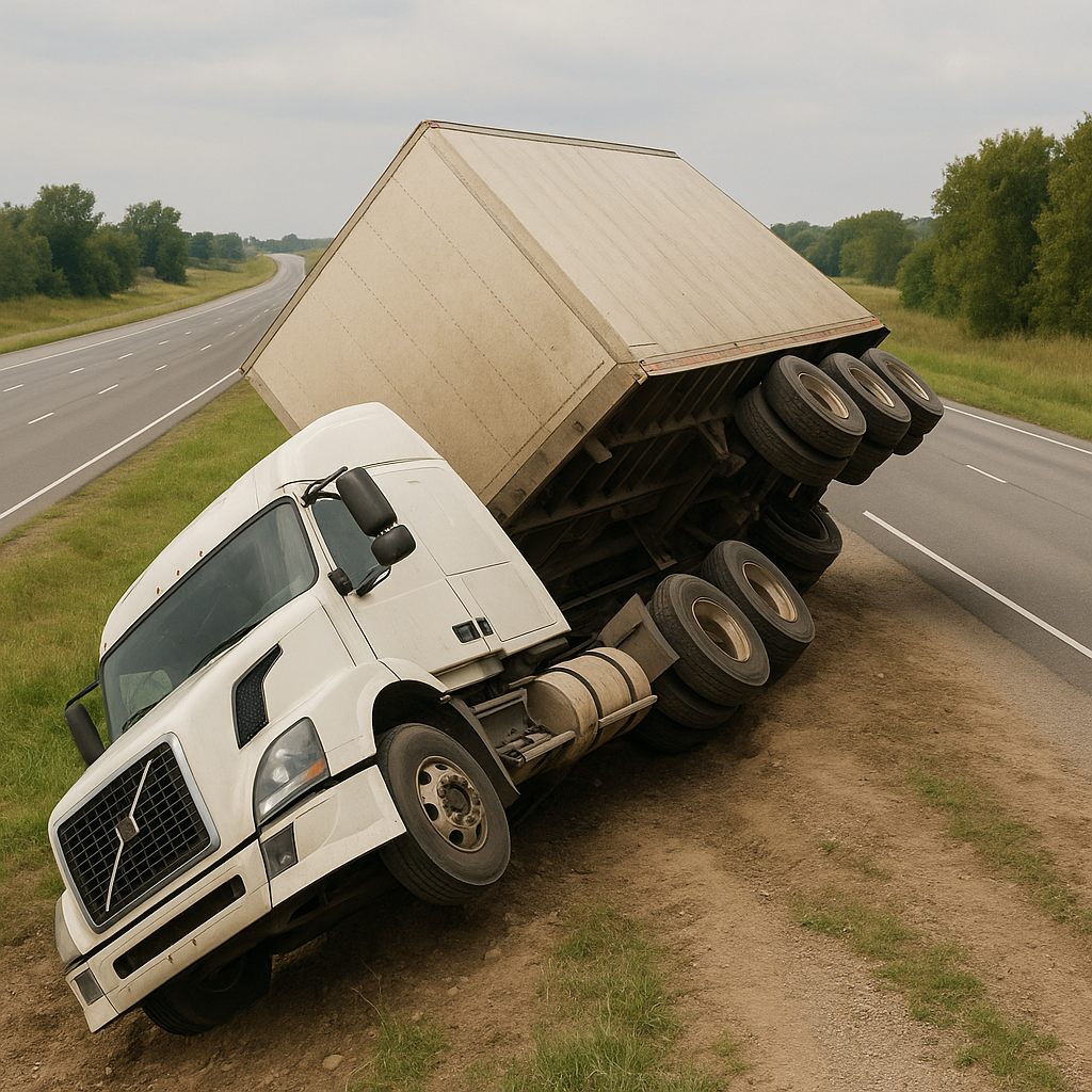 high center gravity rollover illustration for Semi rollover caused by high center of gravity