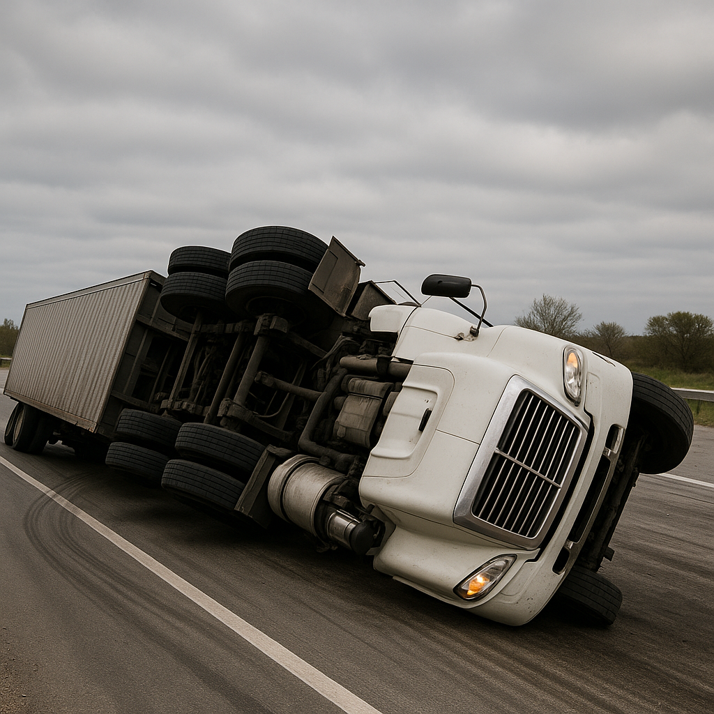 emergency brake rollover illustration for Semi rollover during emergency braking