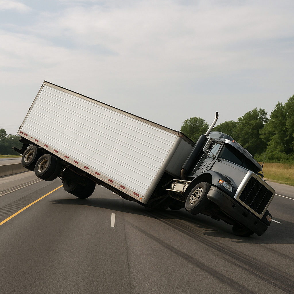 evasive maneuver rollover illustration for Semi rollover during evasive maneuver