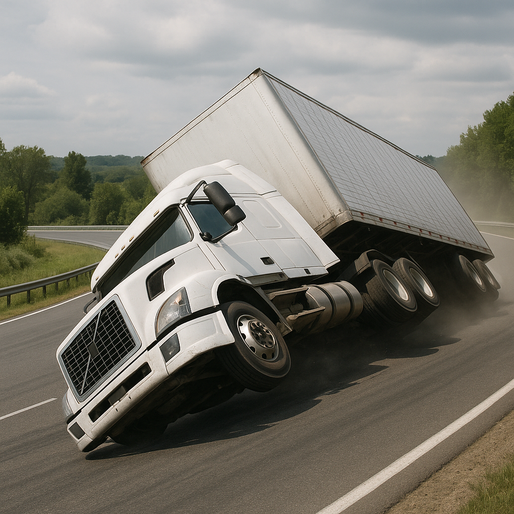 high speed turn rollover illustration for Semi rollover during high speed turn