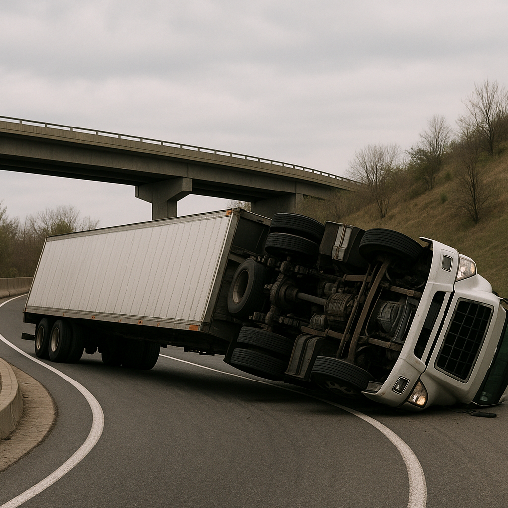 ramp rollover semi illustration for Semi truck rollover on highway ramp
