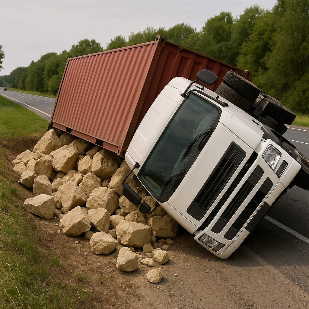 uneven load rollover illustration for Truck rollover caused by uneven load