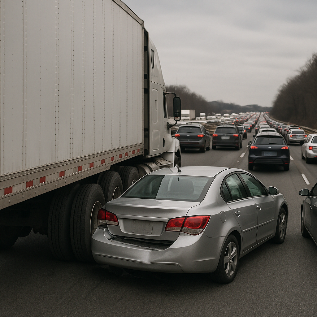 highway congestion underride illustration for Underride collision during highway congestion