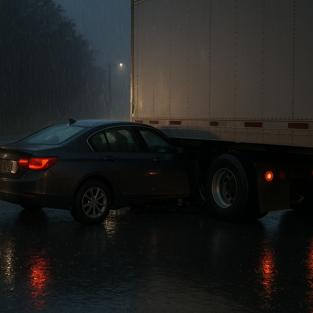 night rain underride illustration for Underride collision during night rain conditions