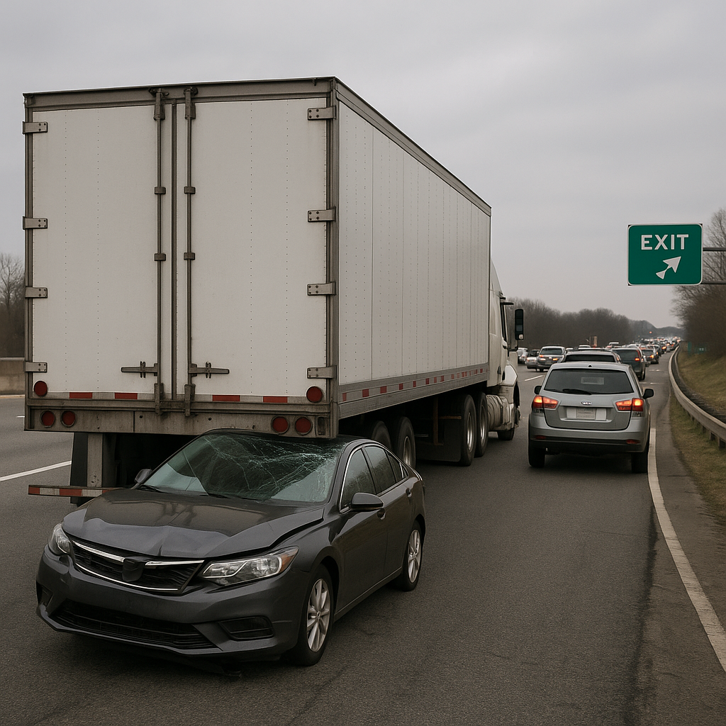exit slowdown underride illustration for Underride collision during traffic slowdown near exit