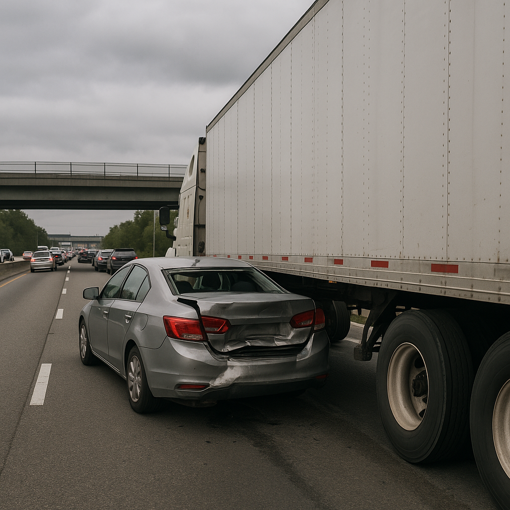 freeway bottleneck underride illustration for Underride collision near freeway bottleneck