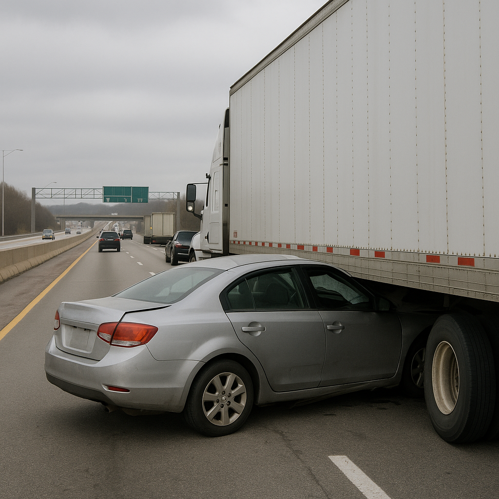 bottleneck underride illustration for Underride collision near highway bottleneck