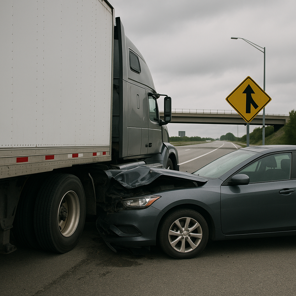 highway merge underride illustration for Underride collision near highway merge area