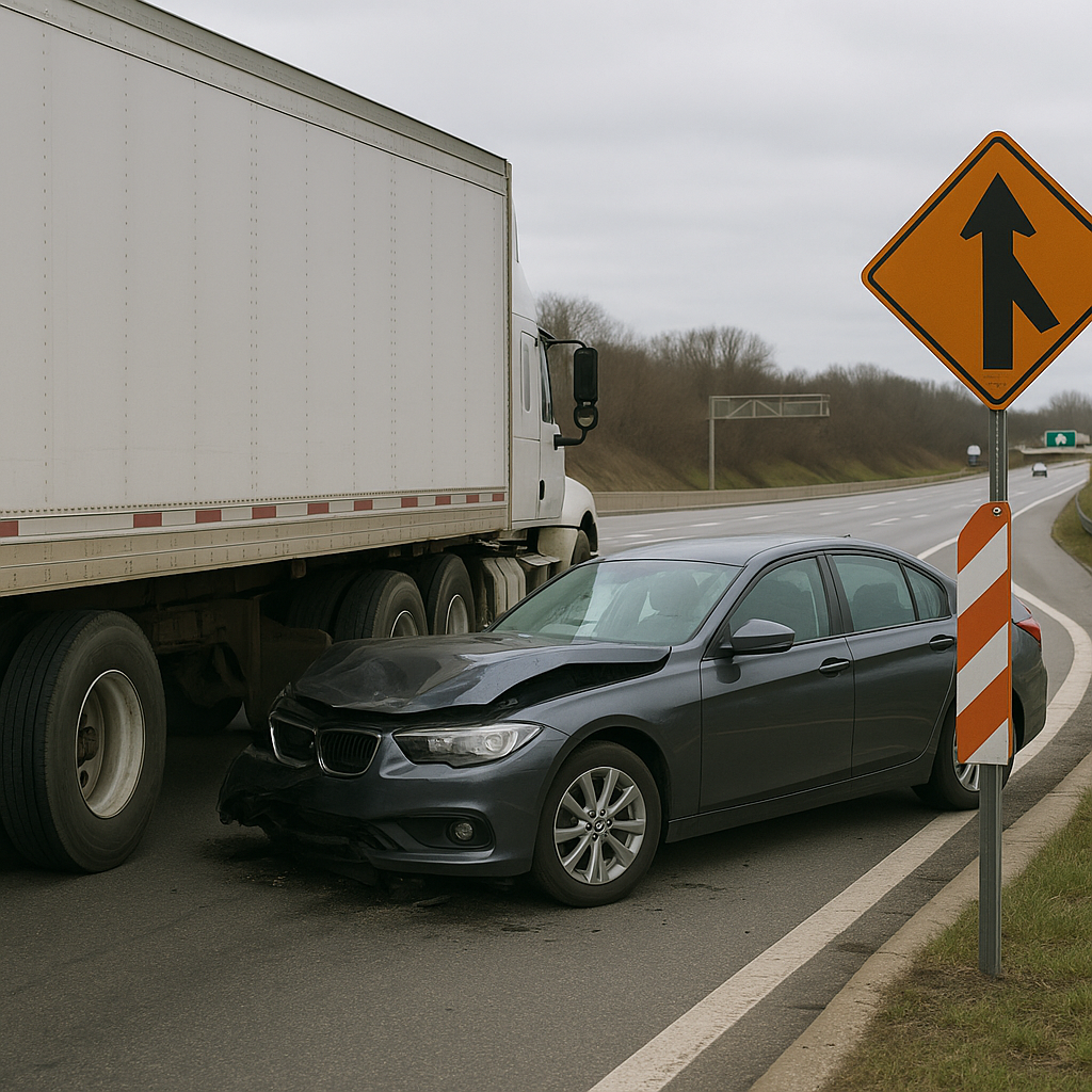 merge point underride illustration for Underride collision near traffic merge point