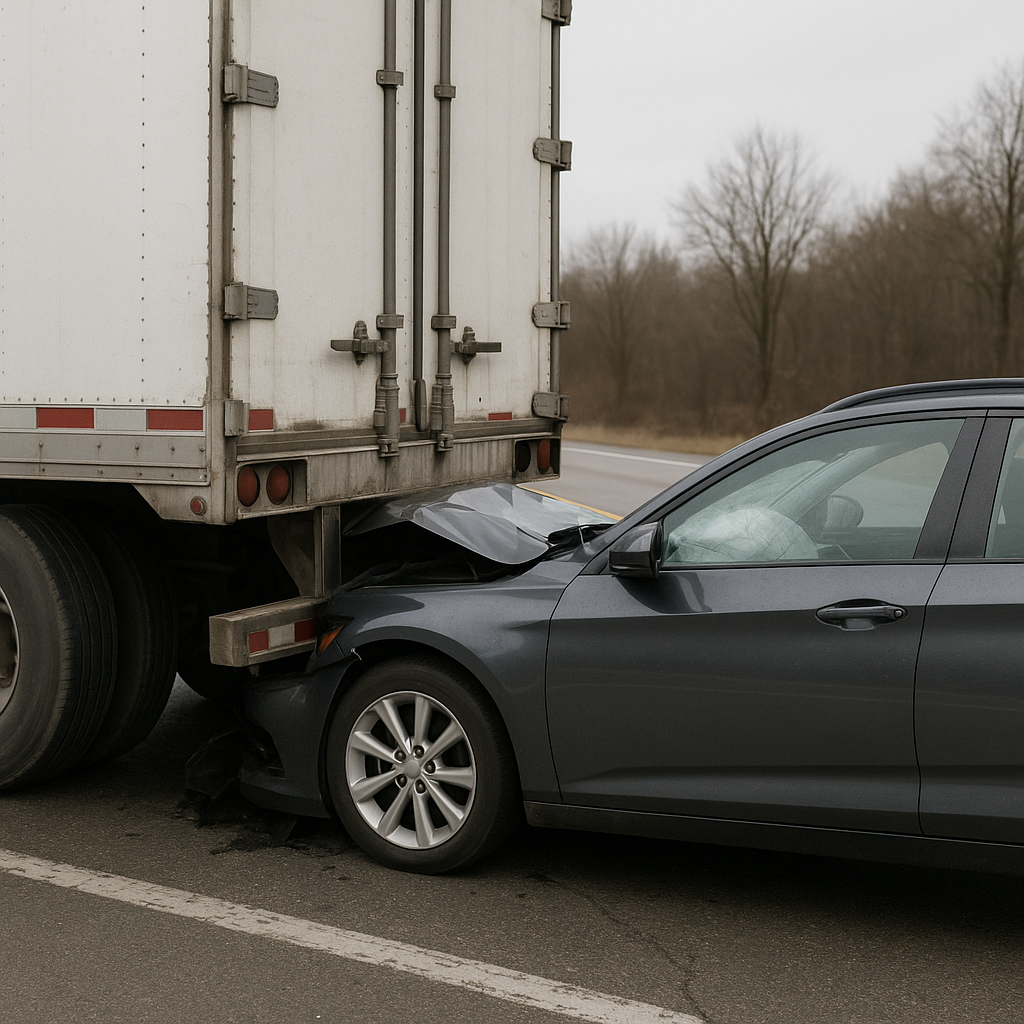 sudden braking underride illustration for Underride crash after sudden braking