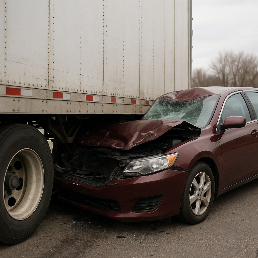 Illustration of Underride crash caused by missing underride guard