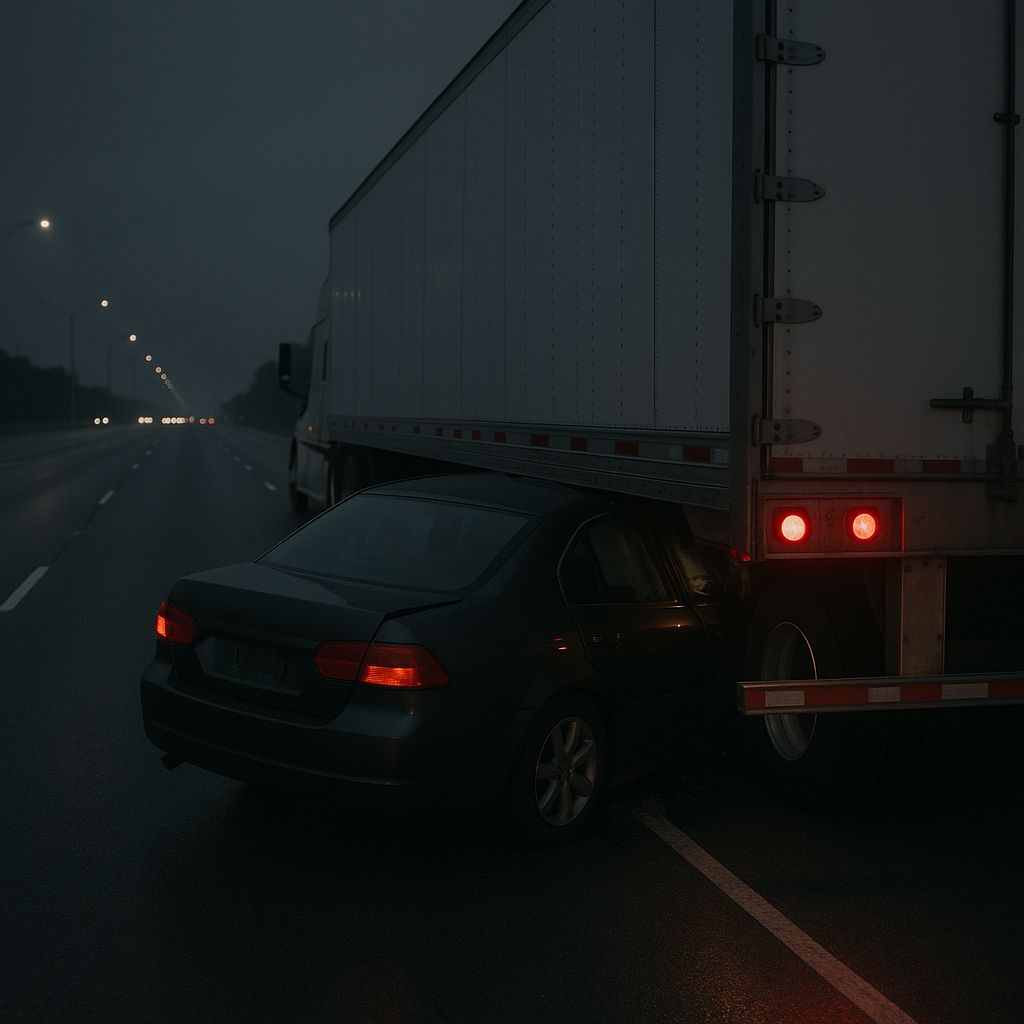 nighttime freeway underride illustration for Underride crash during nighttime freeway driving