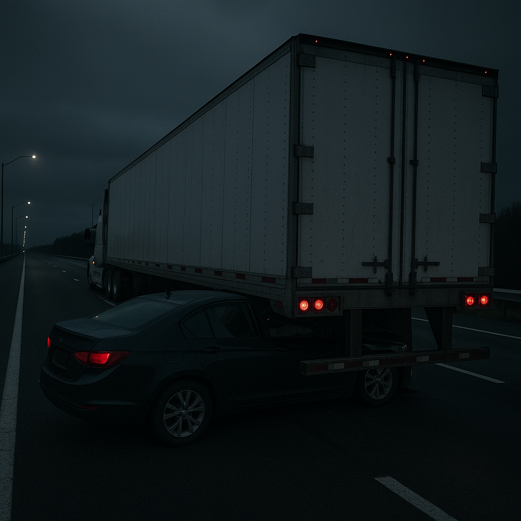 dark highway underride illustration for Underride crash on poorly lit highway