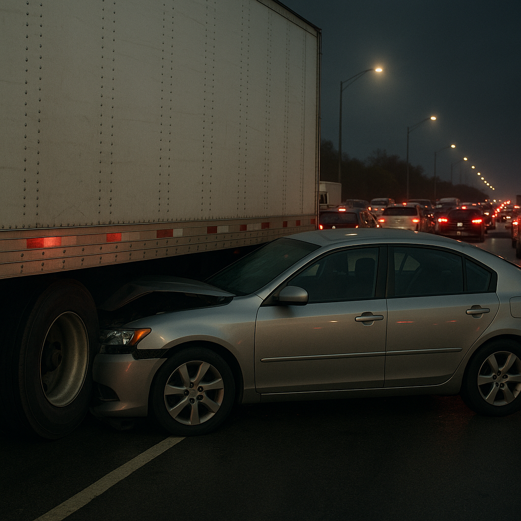 night congestion underride illustration for Vehicle underride during nighttime congestion