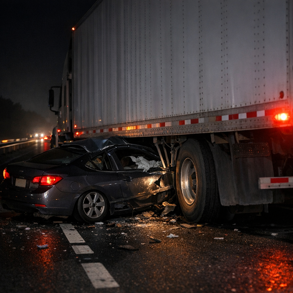 nighttime underride fatal illustration for Fatal underride accidents during nighttime driving