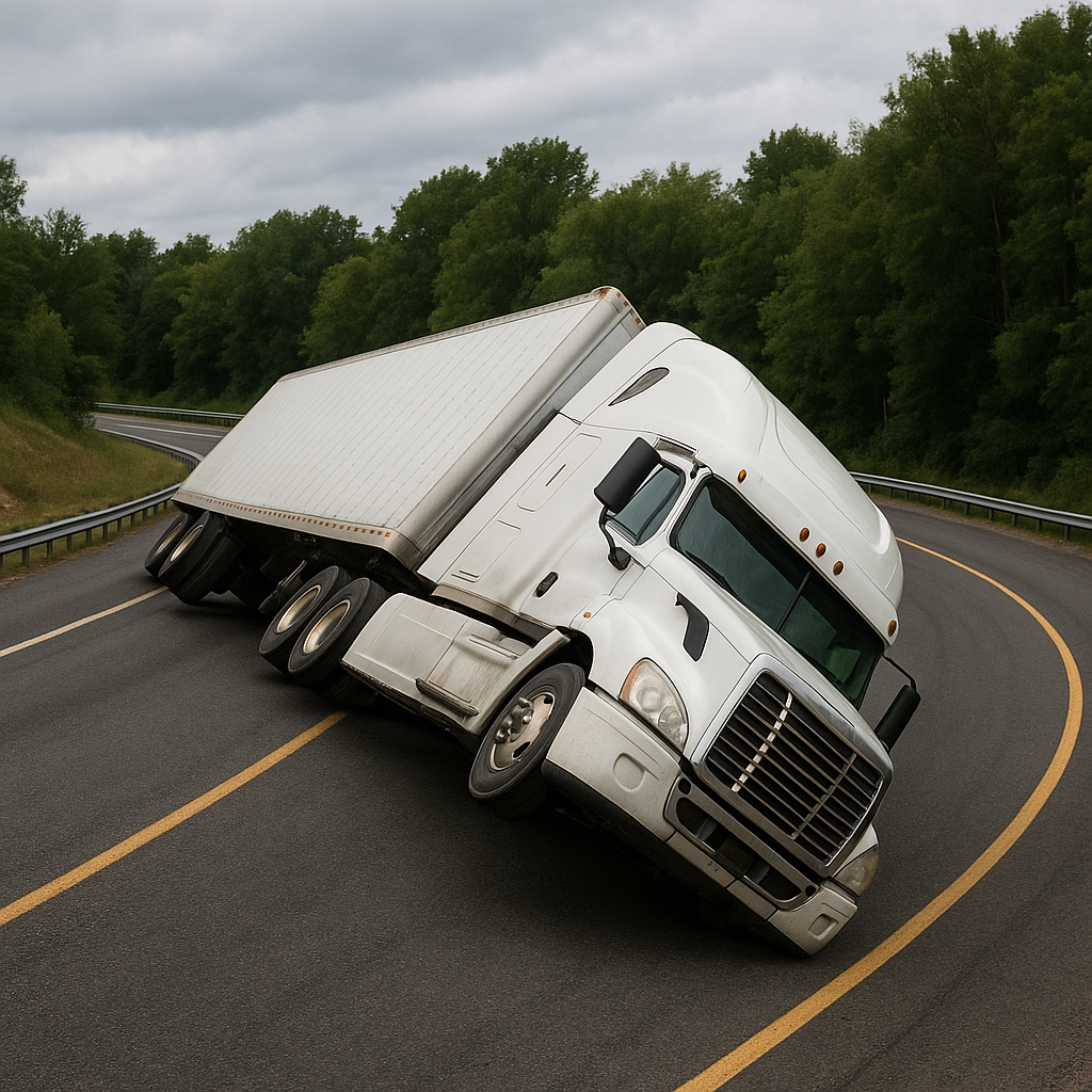 high speed curve rollover illustration for Semi rolled over due to high speed on curve