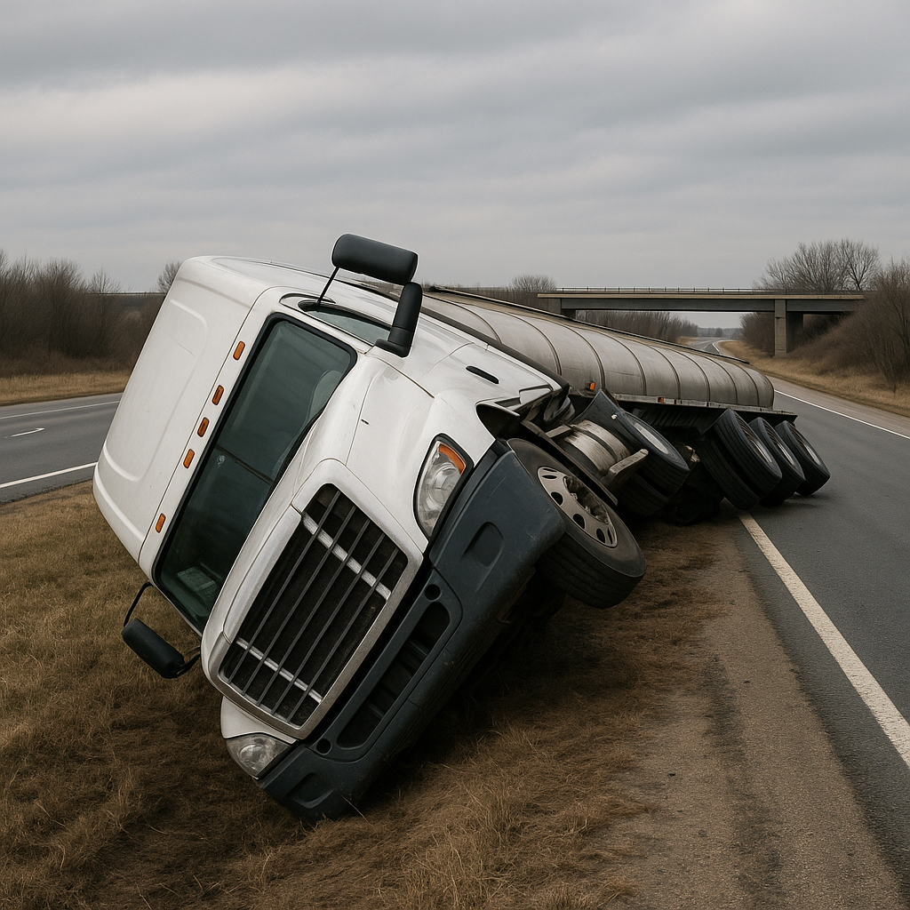Semi rolled over due to improper speed management