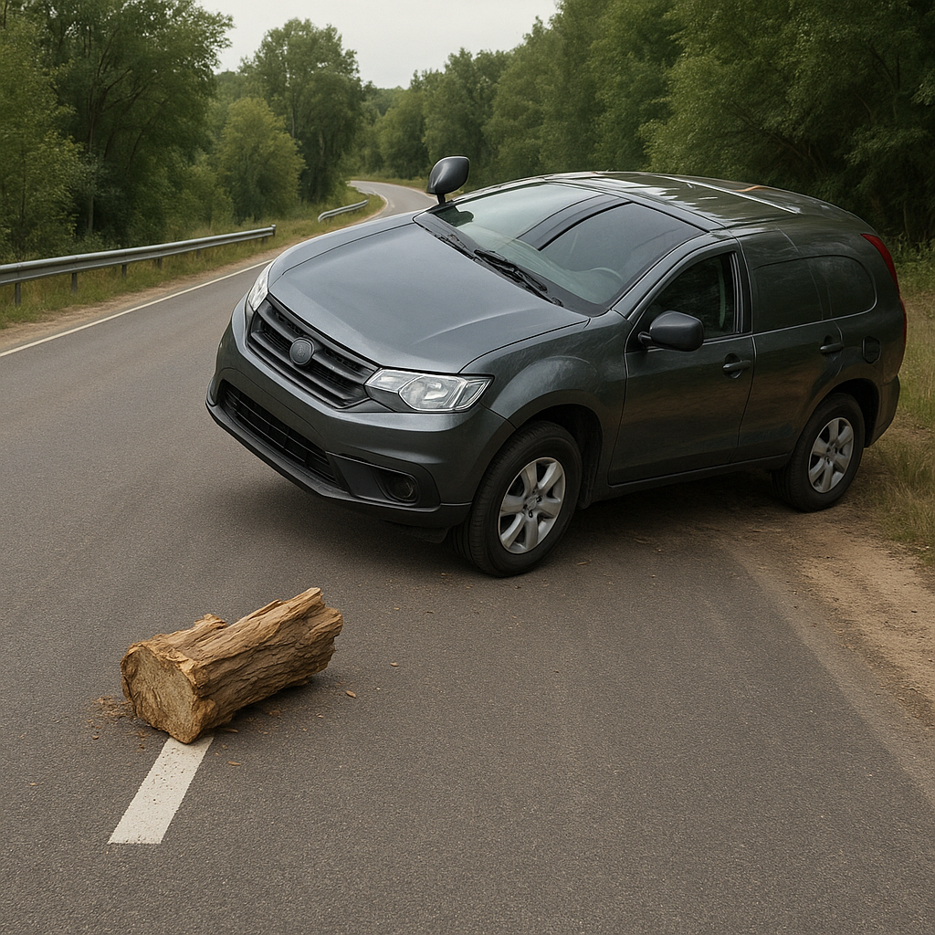sudden obstacle rollover illustration for Semi rolled over due to sudden obstacle