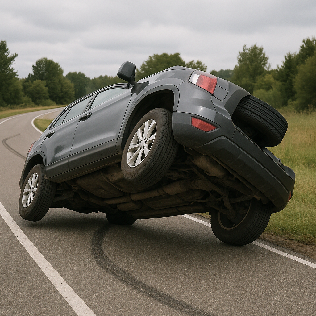 steering correction rollover illustration for Semi rolled over due to sudden steering correction