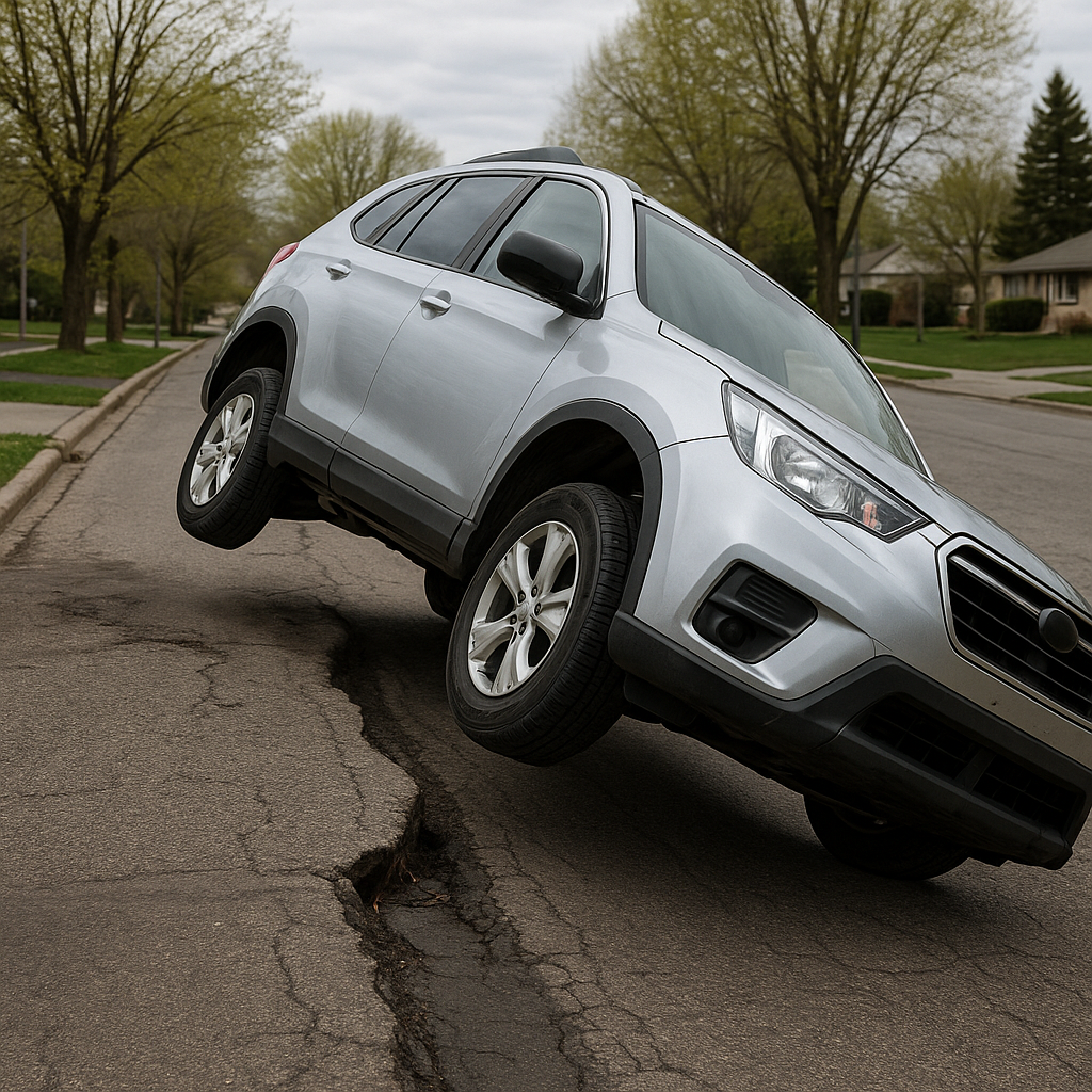 uneven pavement rollover illustration for Semi rolled over due to uneven pavement