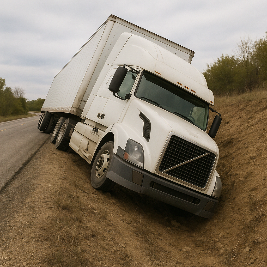 uneven grade rollover illustration for Semi rolled over due to uneven road grade
