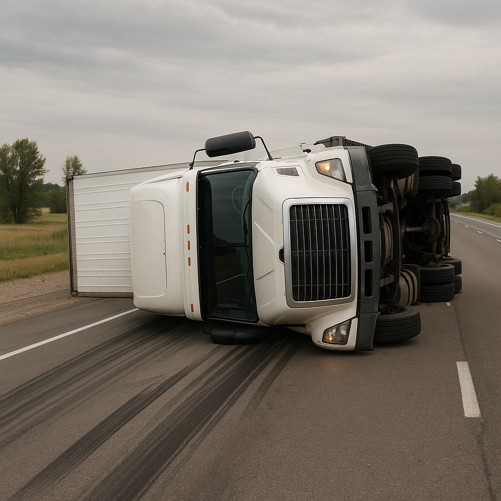 abrupt braking rollover illustration for Semi rollover after abrupt braking