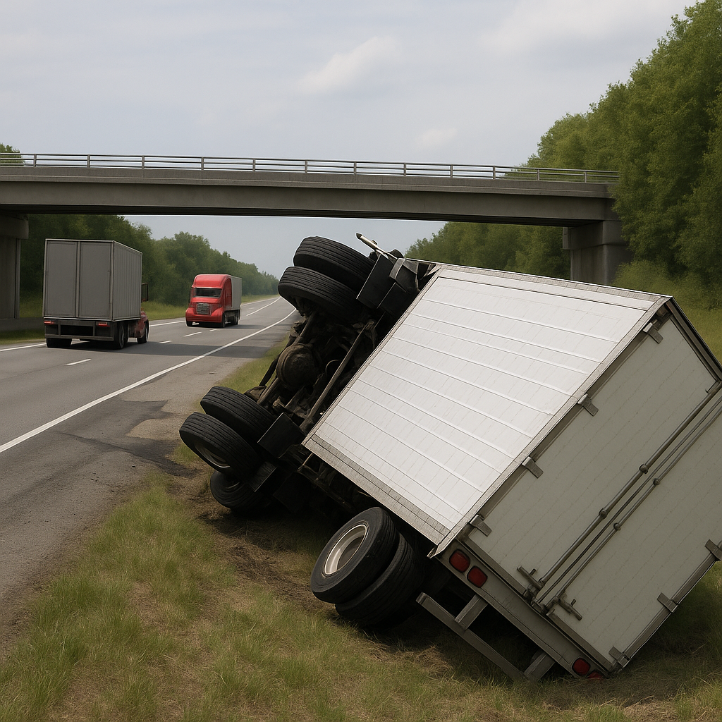 abrupt lane change rollover illustration for Semi rollover caused by abrupt lane change