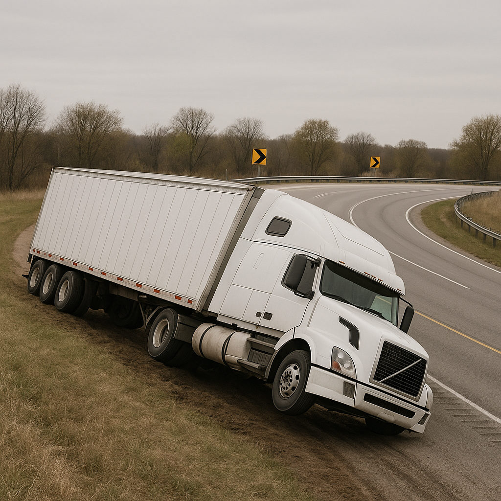 overcorrection rollover illustration for Semi rollover caused by driver overcorrection