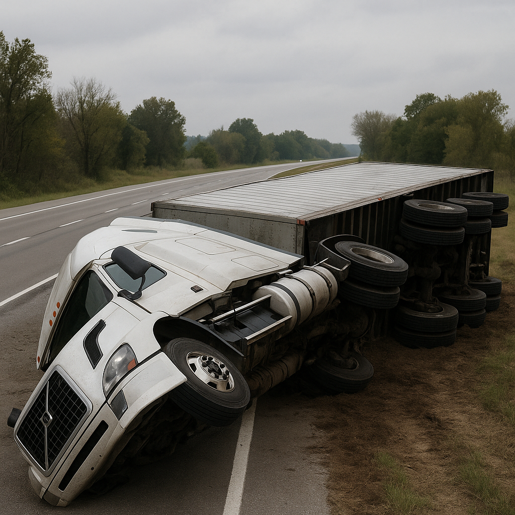 improper braking rollover illustration for Semi rollover caused by improper braking