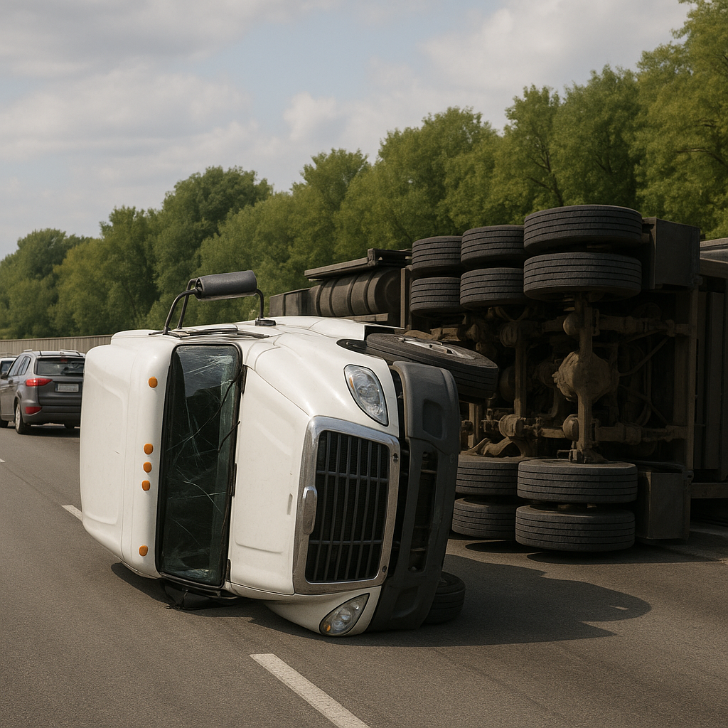 traffic avoidance rollover illustration for Truck rollover during traffic avoidance
